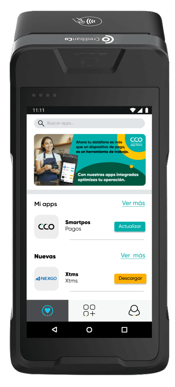 Pantalla menú inicial Credibanco App store