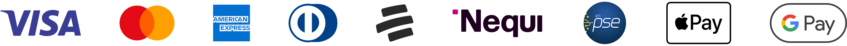 visa - mastercard - american express - diners club - bancolombia - nequi - pse