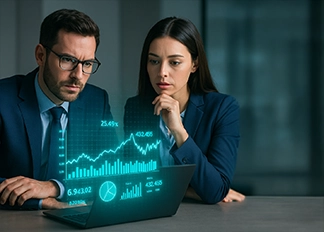 ejecutivos analizando gráficos financieros